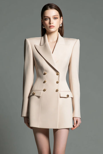 Robe blazer courte à revers en pointe à double boutonnage champagne